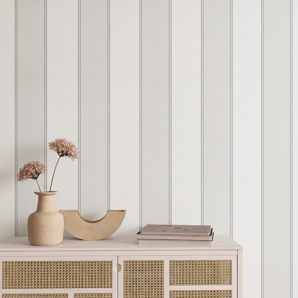 Sculpted Panel Stripe Wallpaper - Grey room view