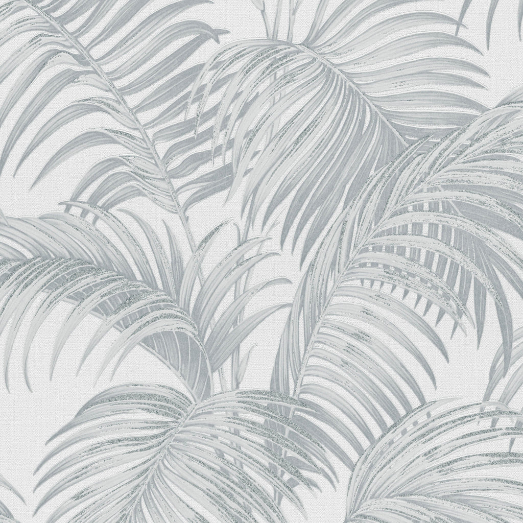 Sculpted Tropical Leaf Wallpaper - Light Grey pattern