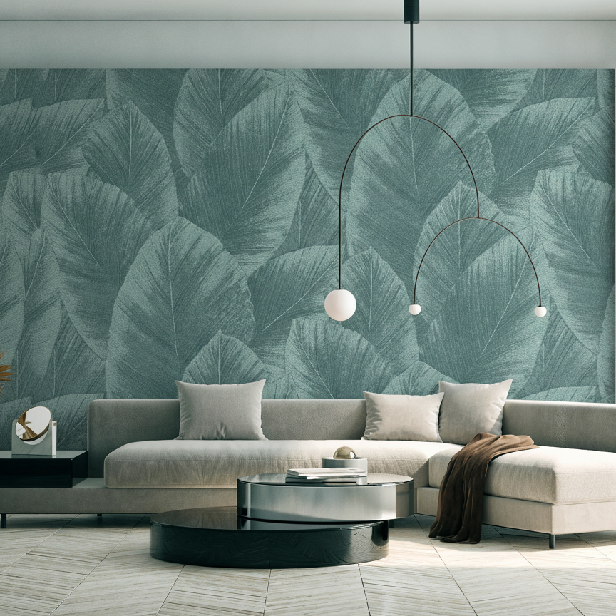 Etched Palm Canopy Wallpaper - Green room view