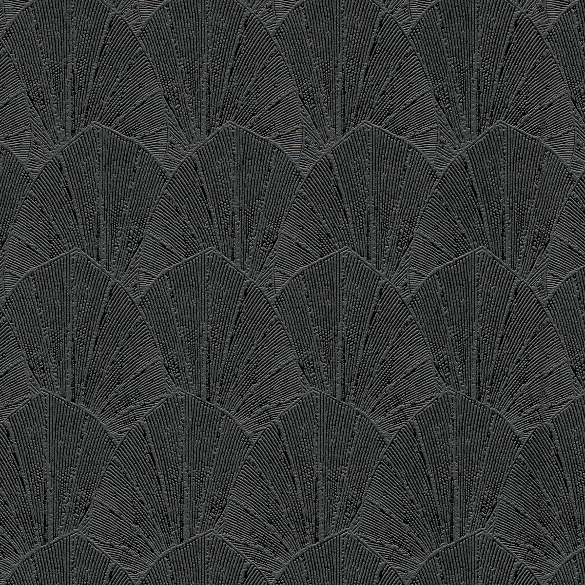 Sculpted Fan Leaf Wallpaper - Black pattern