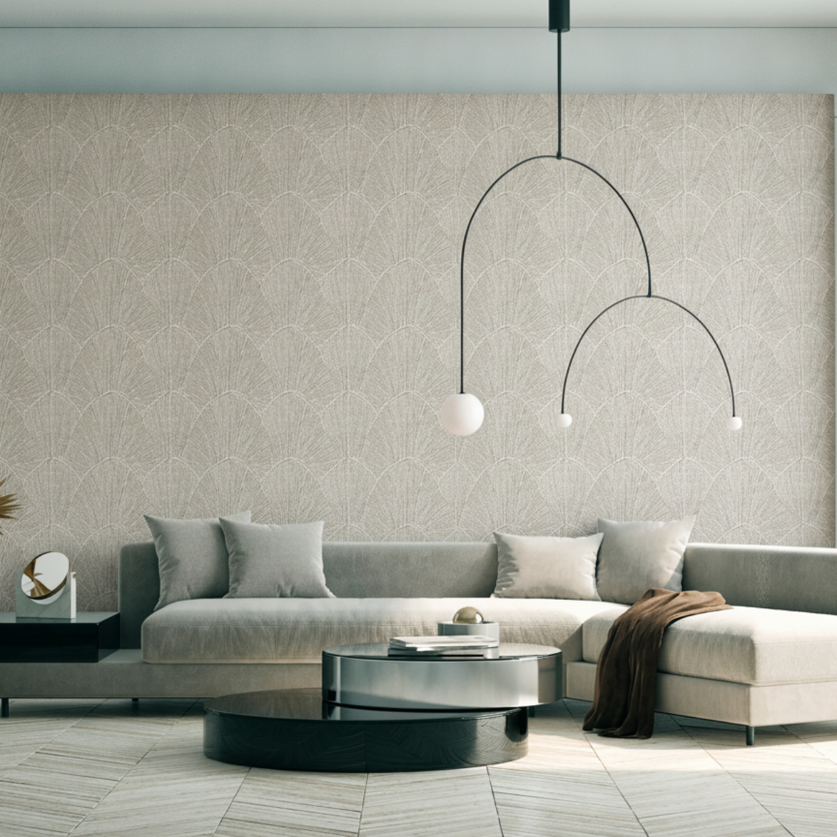 Sculpted Fan Leaf Wallpaper - Gold room view