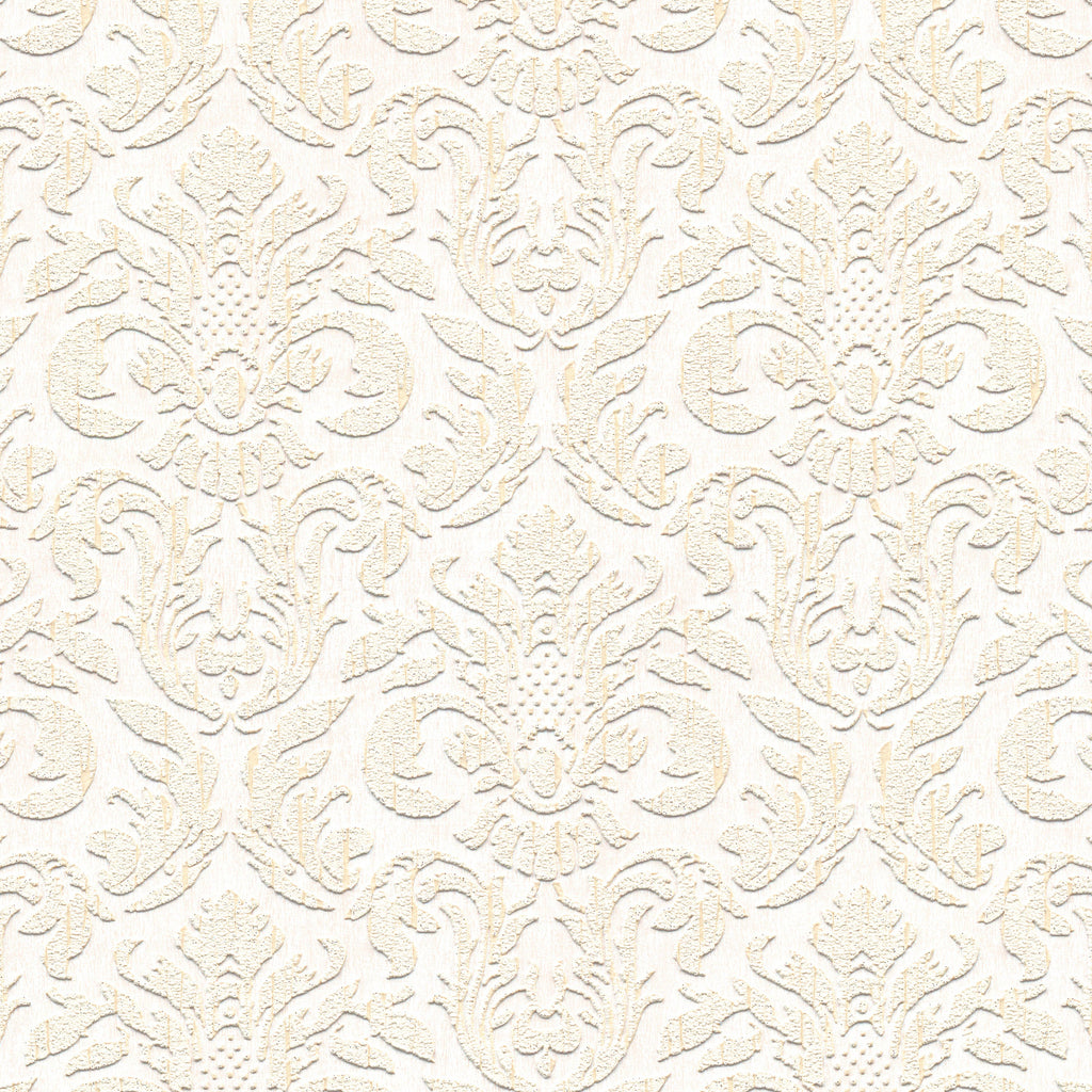 Sculpted Damask Wallpaper - Beige pattern
