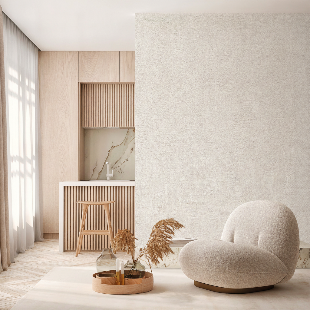 Stardust Plaster Wallpaper - Beige room view