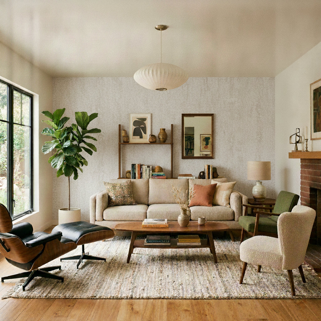 Weathered Fresco Wallpaper - Beige room view