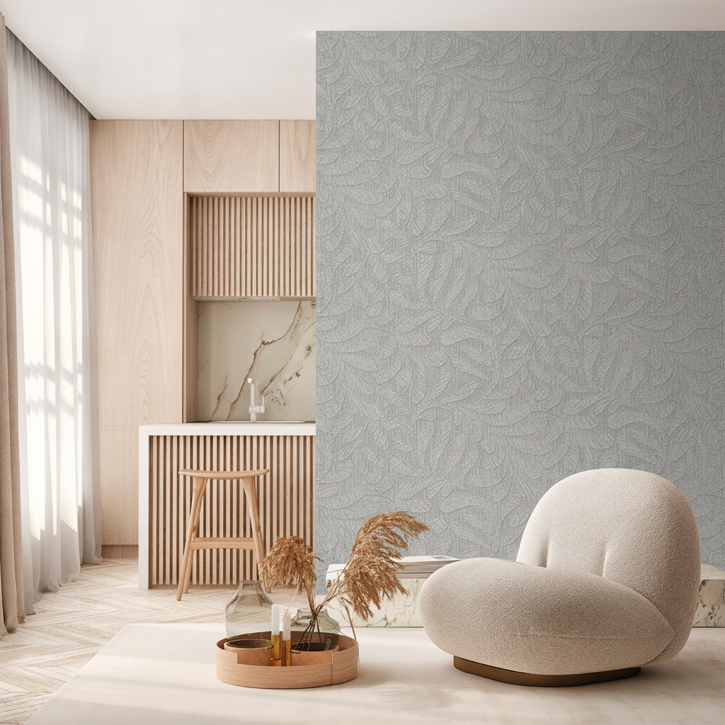 Stardust Plaster Wallpaper - Grey room view