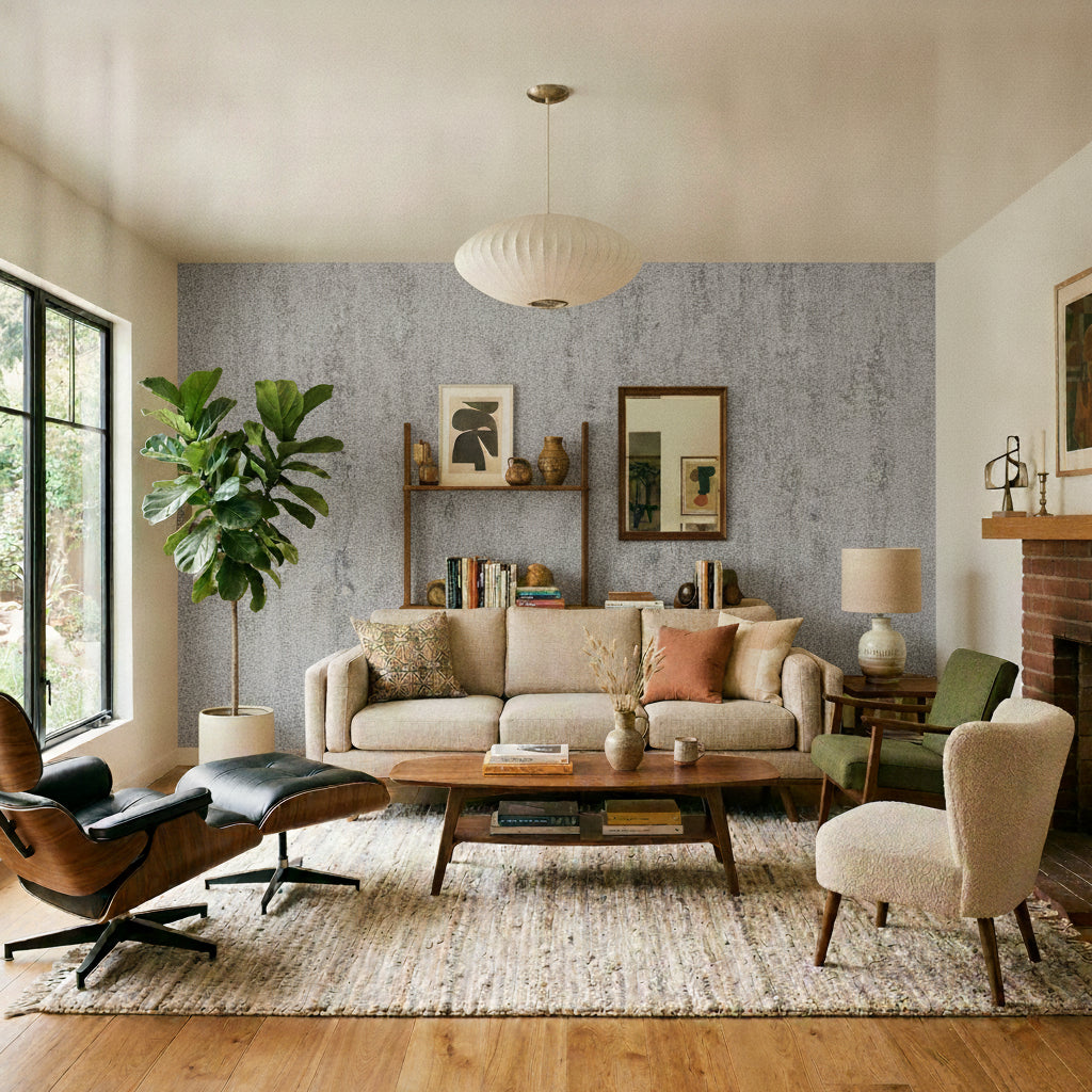 Weathered Fresco Wallpaper - Anthracite room view