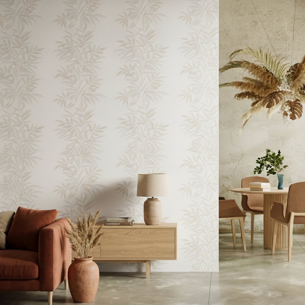 Raised Bamboo Leaf Wallpaper - Pink room view
