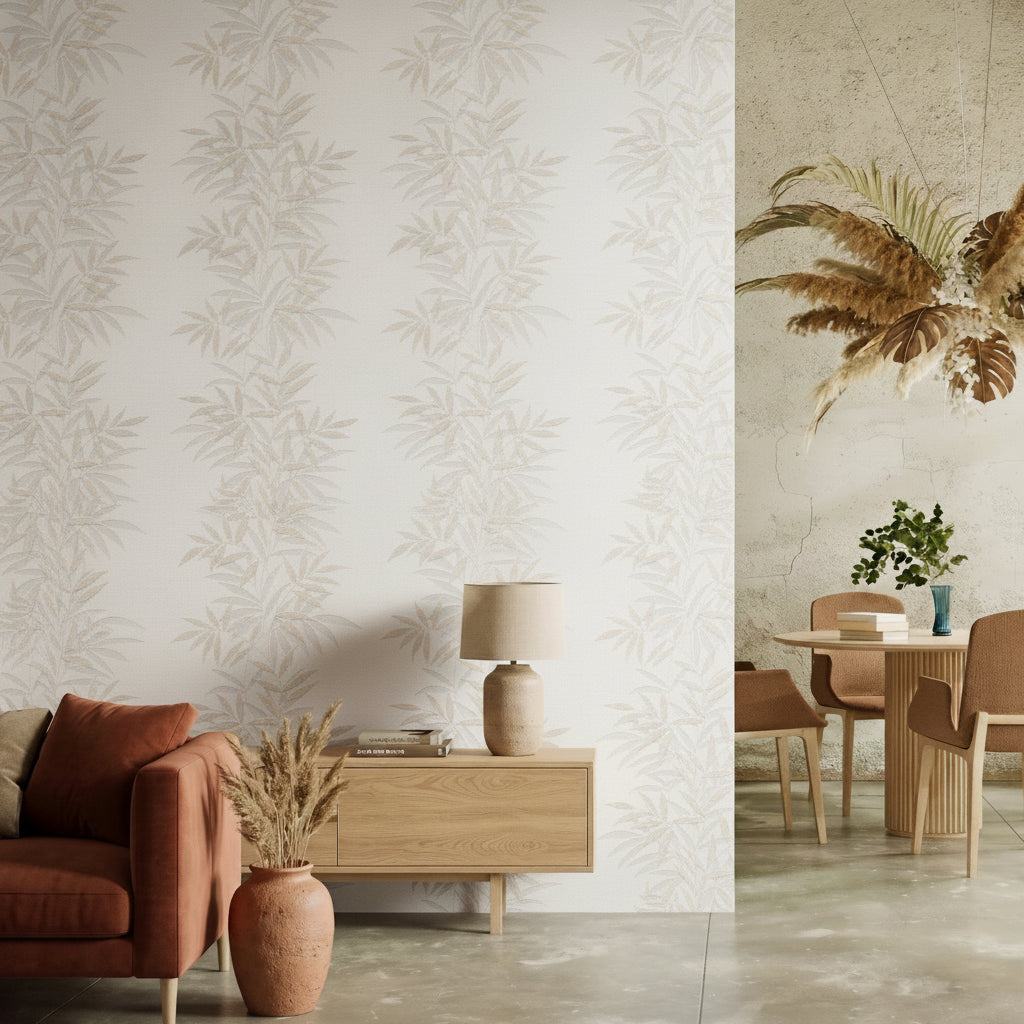 Raised Bamboo Leaf Wallpaper - Black room view