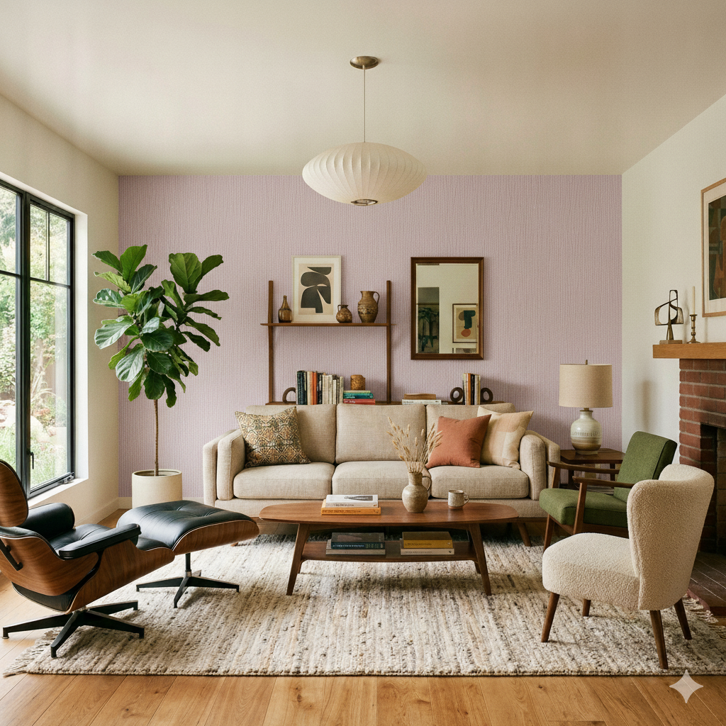Sculpted Vertical Reed Wallpaper - Pink room view