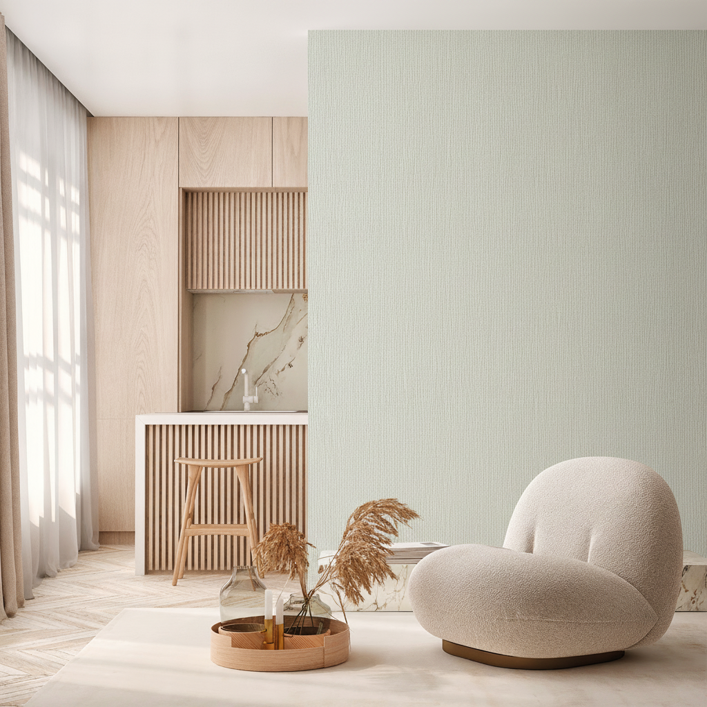 Sculpted Vertical Reed Wallpaper - Green room view