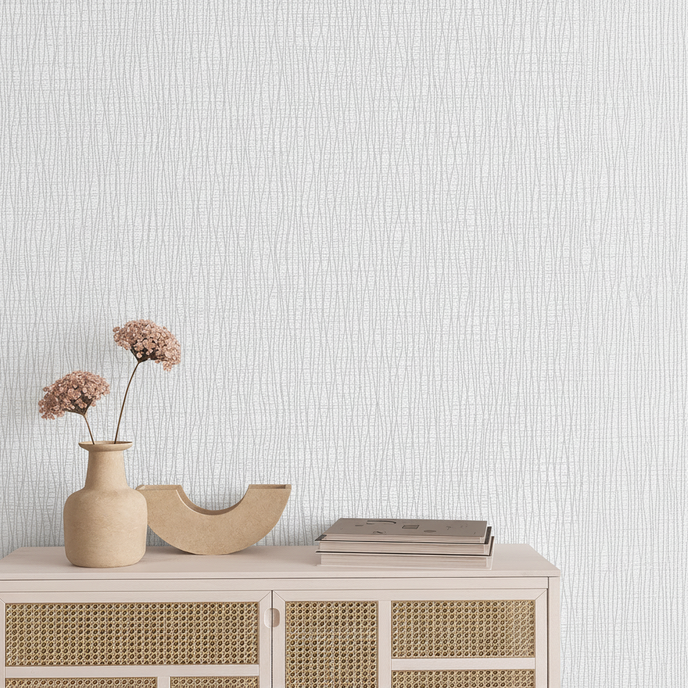 Sculpted Vertical Reed Wallpaper - Light Grey room view