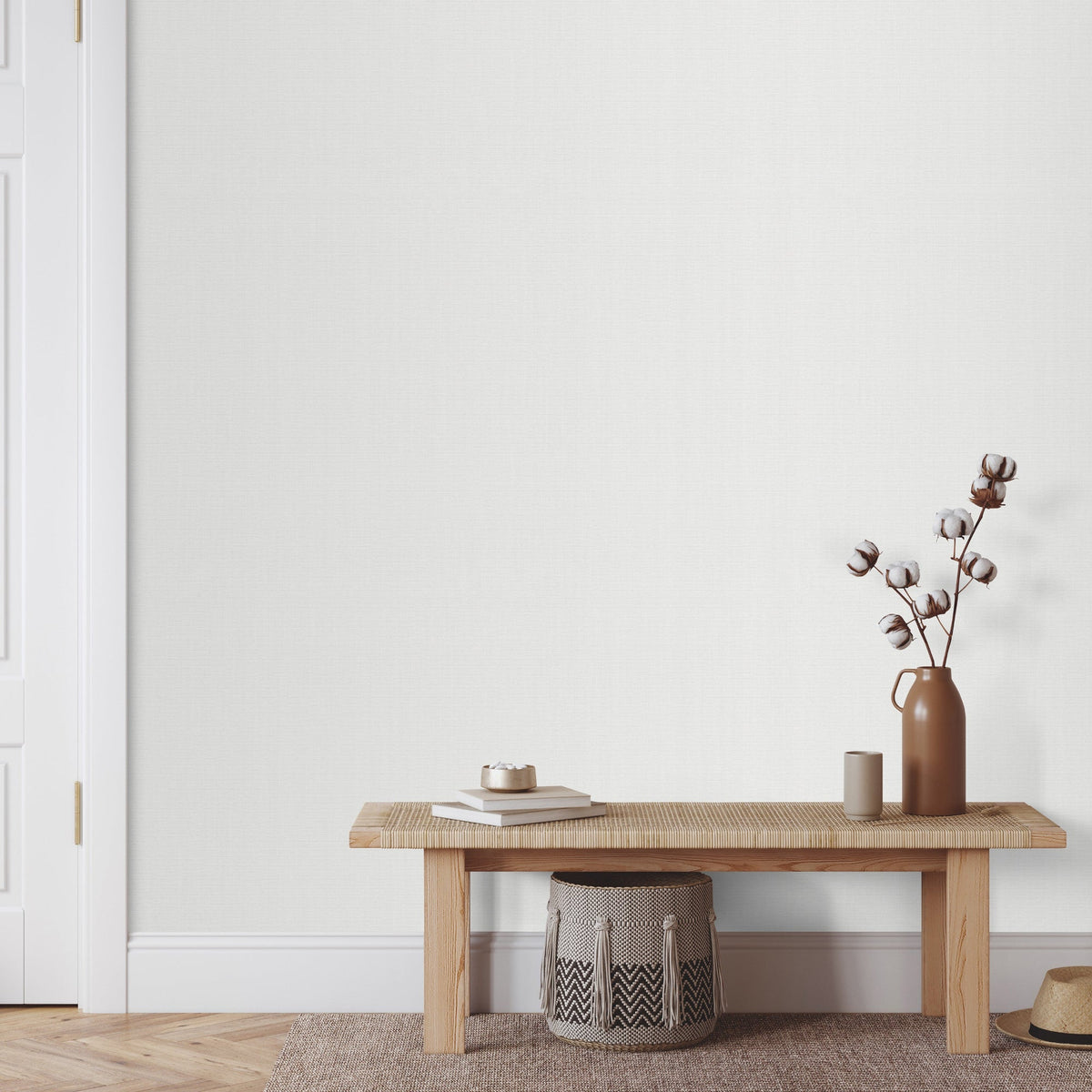 Fine Vertical Linen Texture Wallpaper - White room view