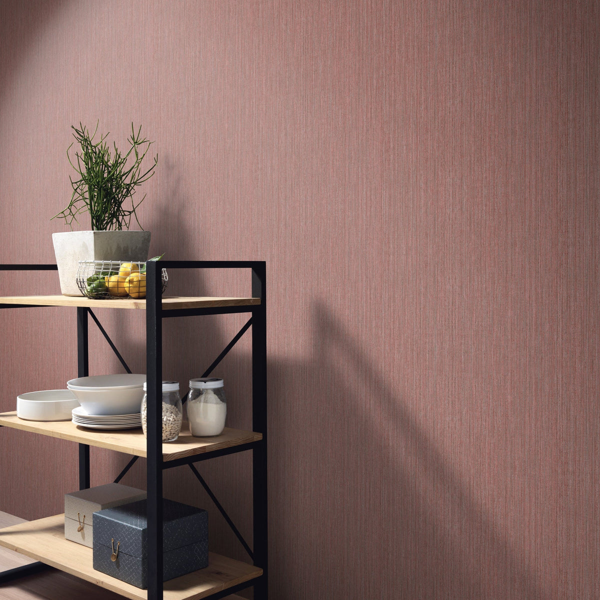 Fine Vertical Linen Texture Wallpaper - Red room view