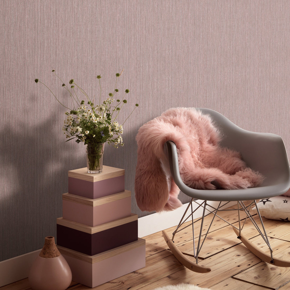 Fine Vertical Linen Texture Wallpaper - Purple room view
