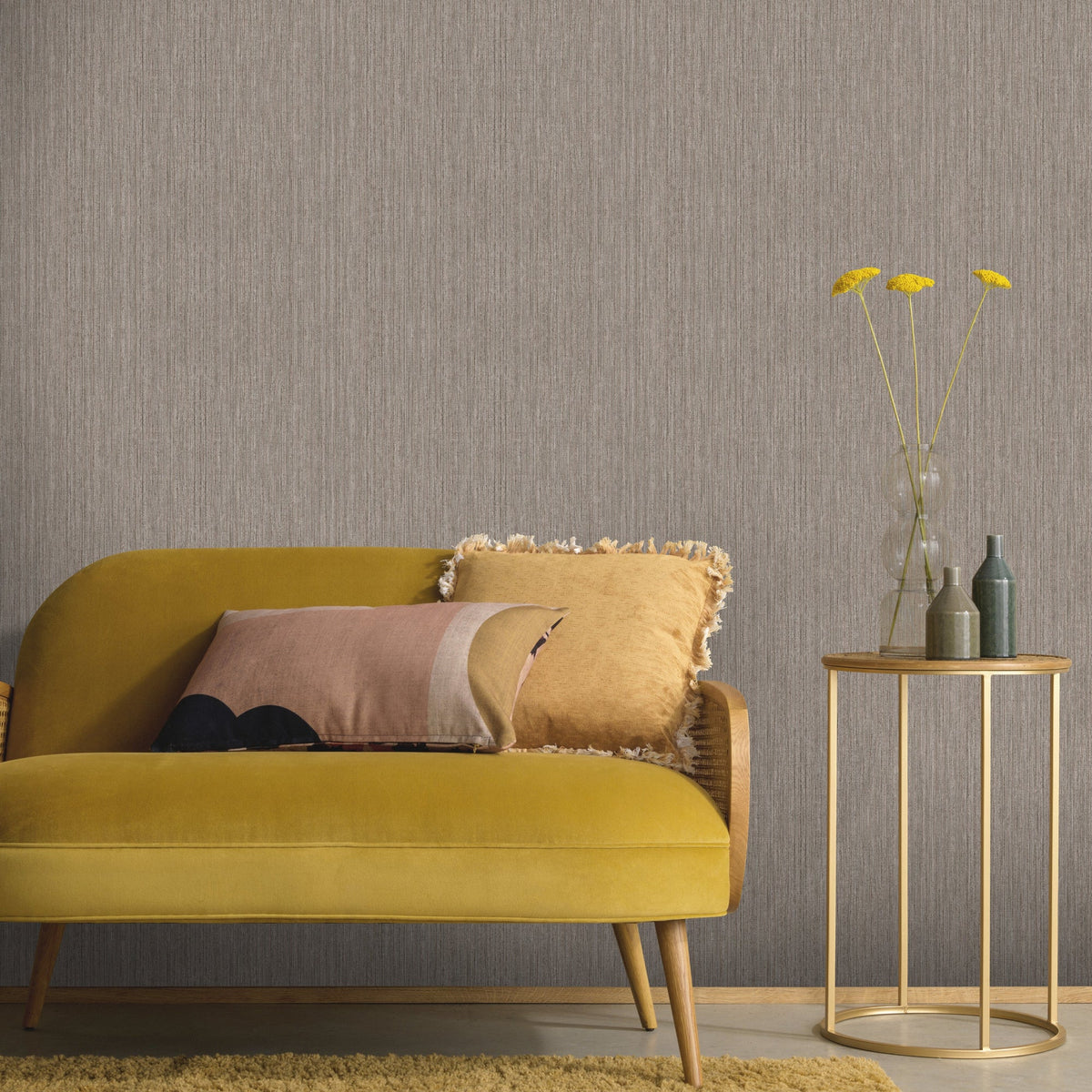 Fine Vertical Linen Texture Wallpaper - Brown room view