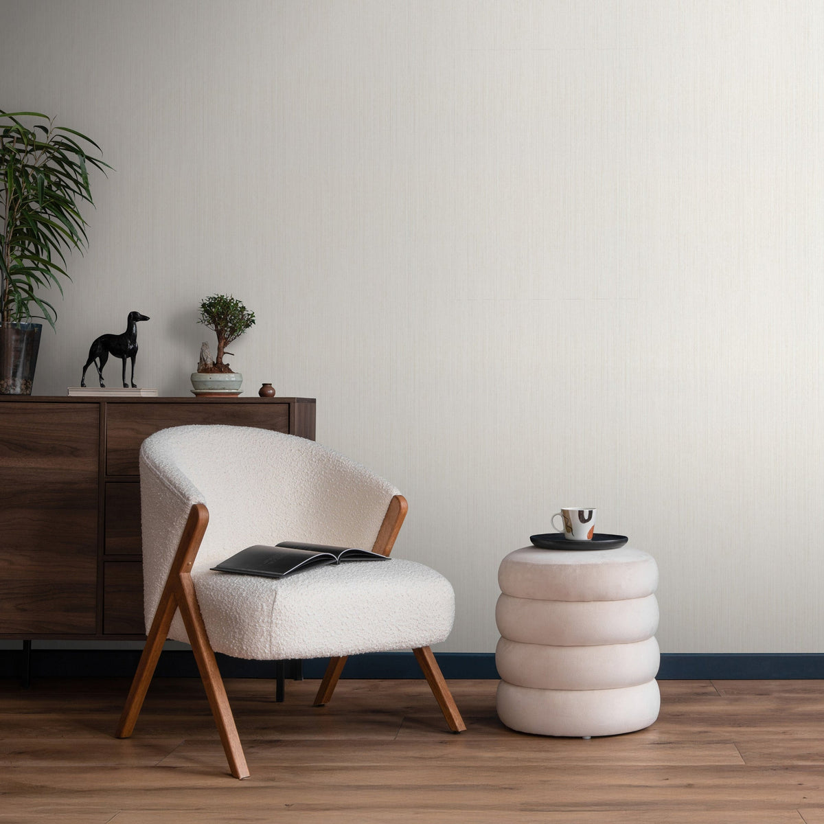 Fine Vertical Linen Texture Wallpaper - Cream room view