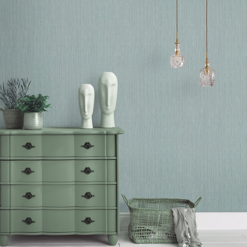 Fine Vertical Linen Texture Wallpaper - Petroleum room view