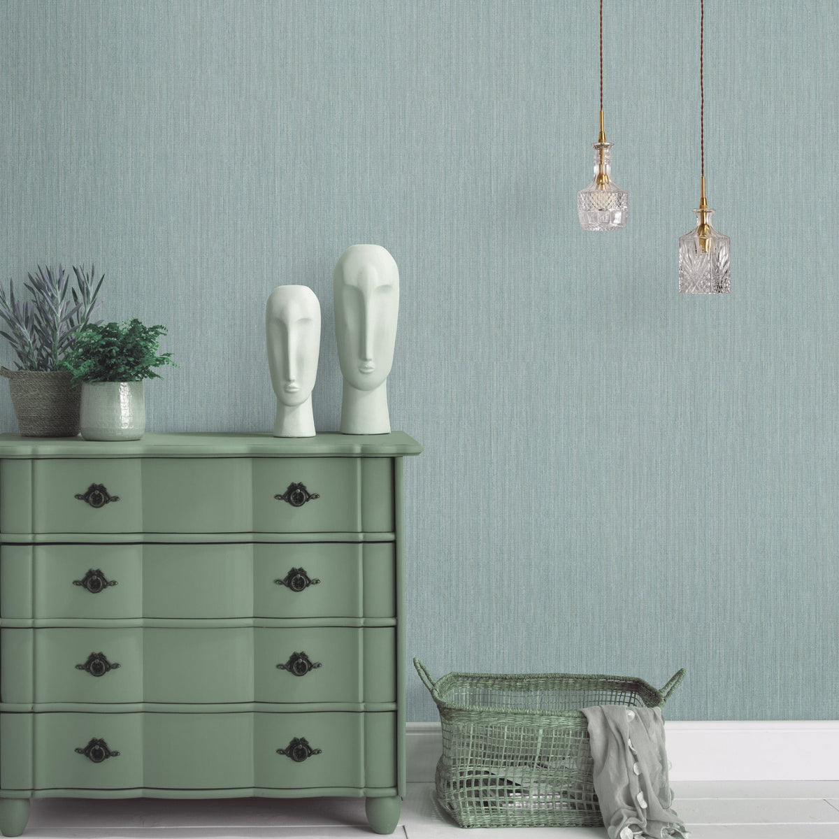 Fine Vertical Linen Texture Wallpaper - Petroleum room view