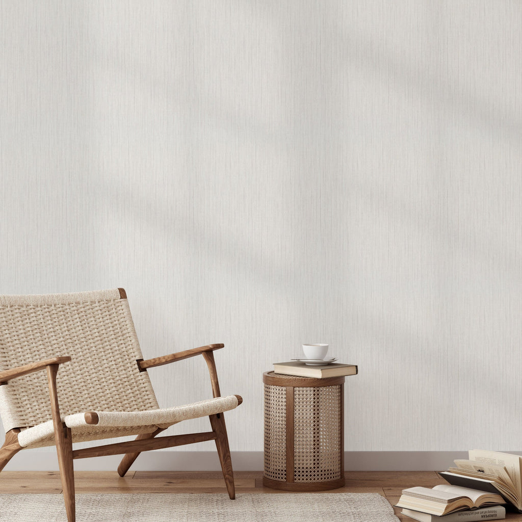 Fine Vertical Linen Texture Wallpaper - Light Taupe room view
