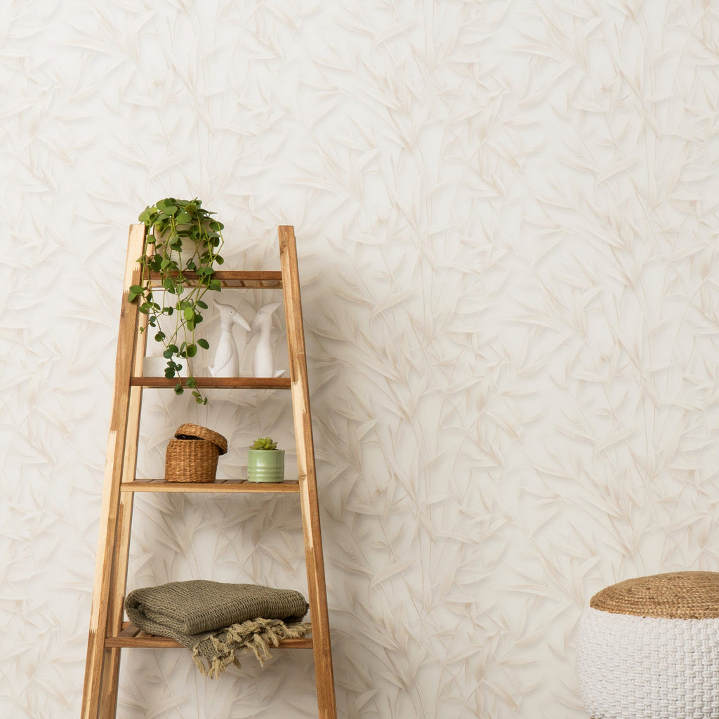 Sylvan Bamboo Fronds Wallpaper - Beige room view