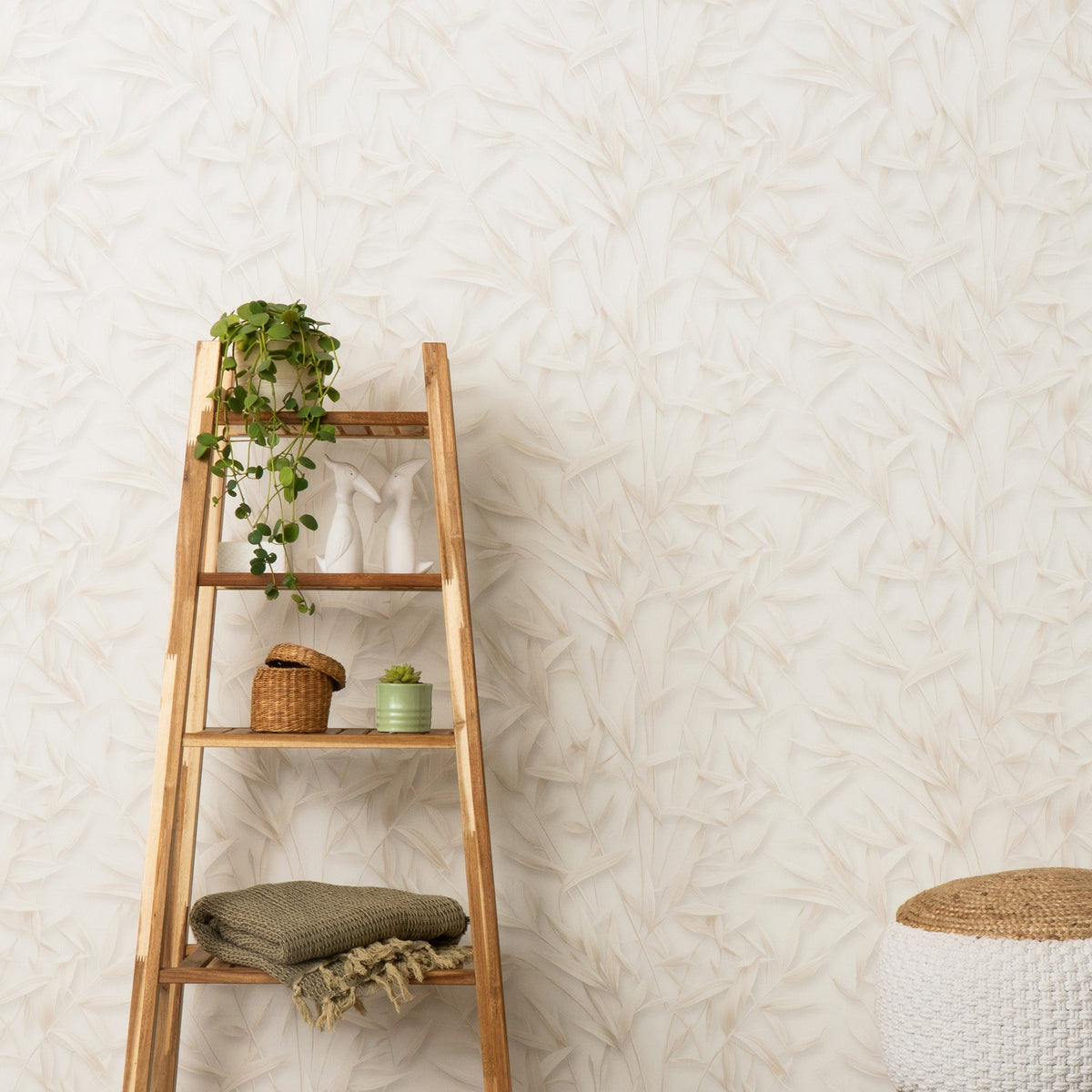 Sylvan Bamboo Fronds Wallpaper - Beige room view