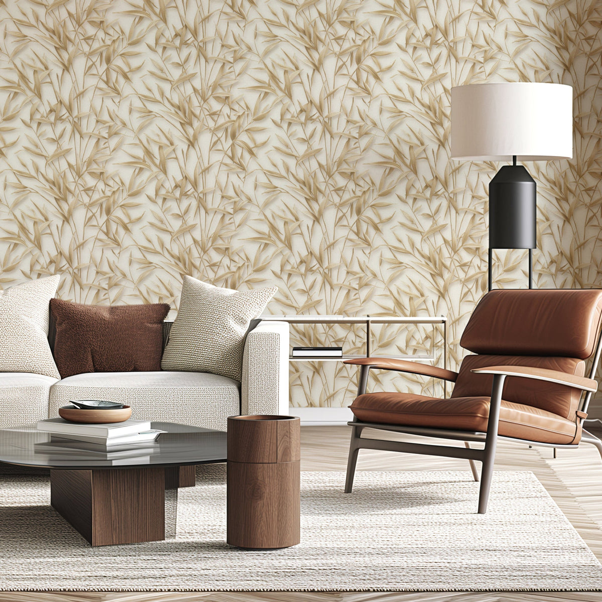 Sylvan Bamboo Fronds Wallpaper - Brown room view