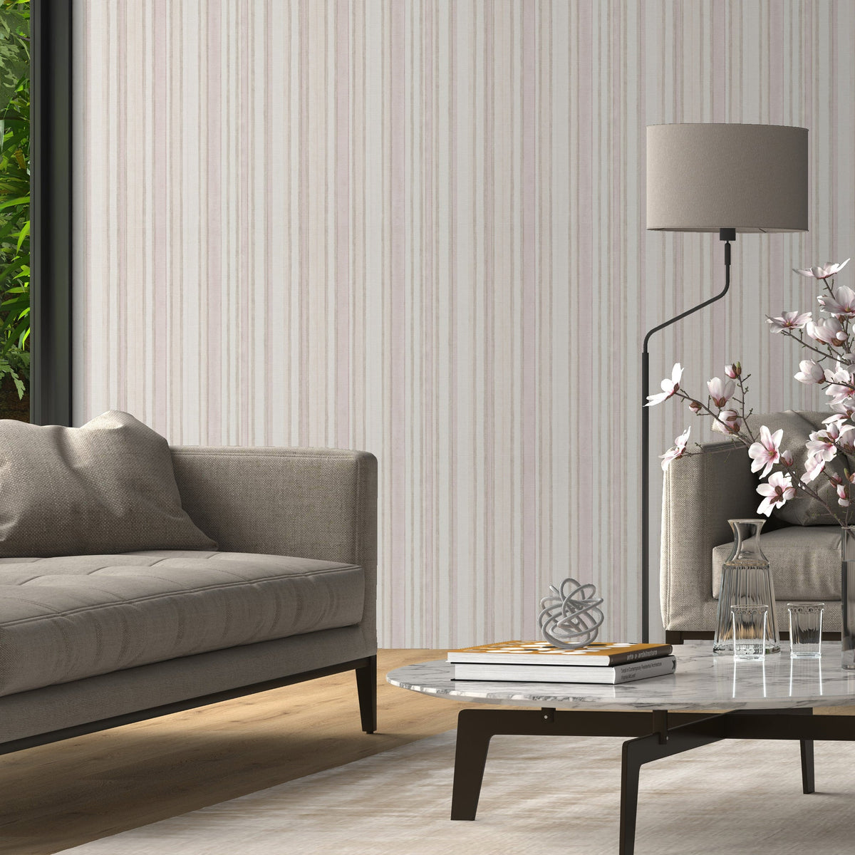 Soft Watercolor Stripe Wallpaper - Pink room view