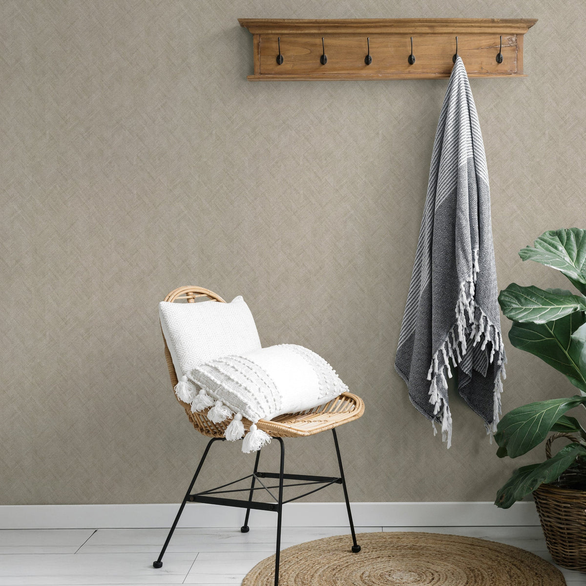 Rythmic Chevron Stripe Wallpaper - Brown room view