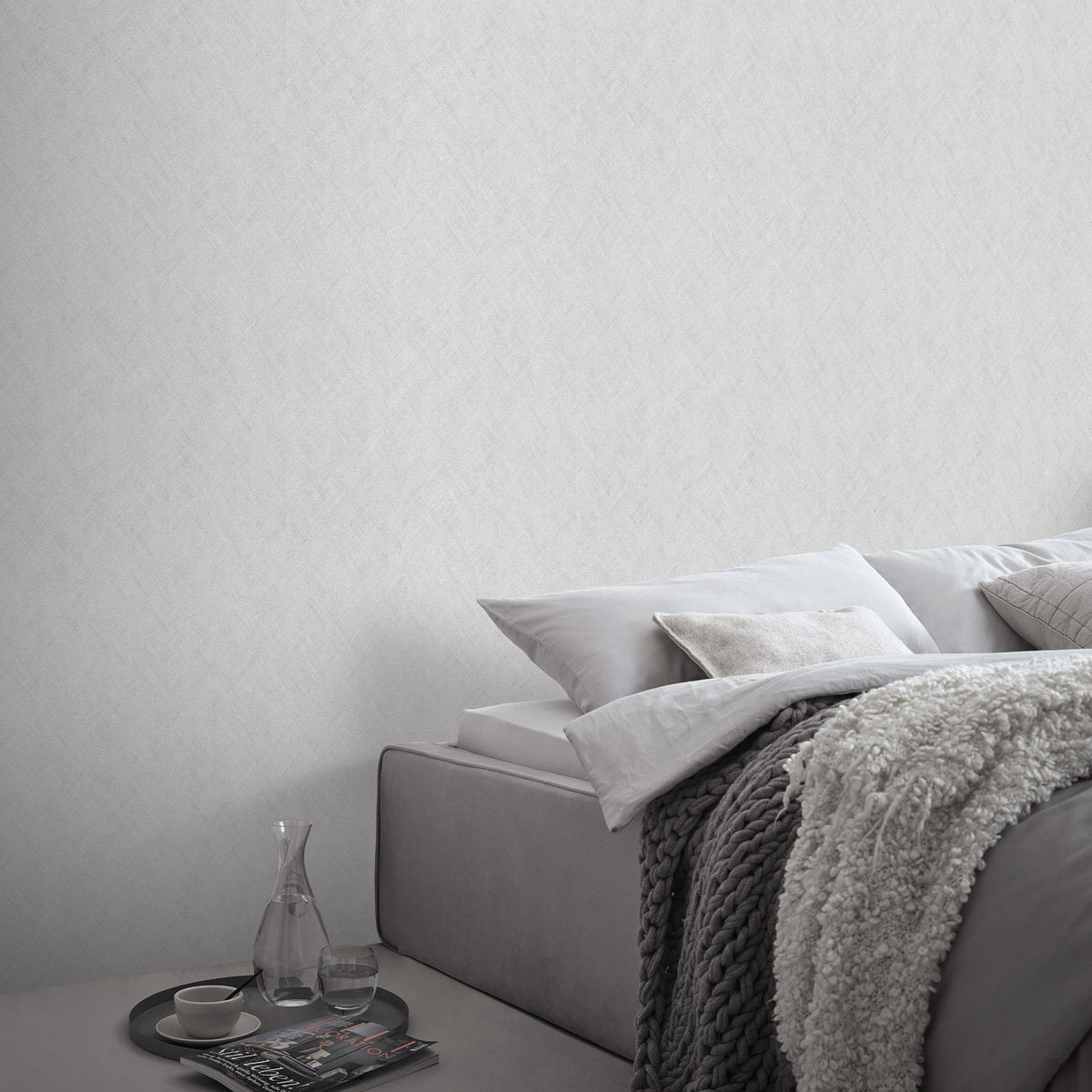 Rythmic Chevron Stripe Wallpaper - Light Grey room view