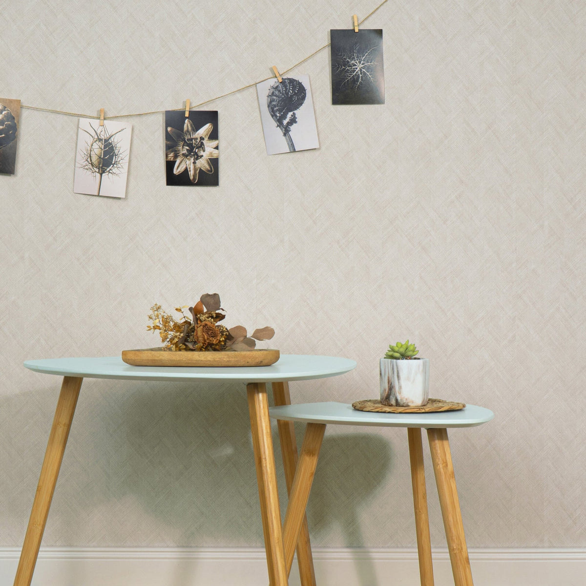 Rythmic Chevron Stripe Wallpaper - Light Taupe room view