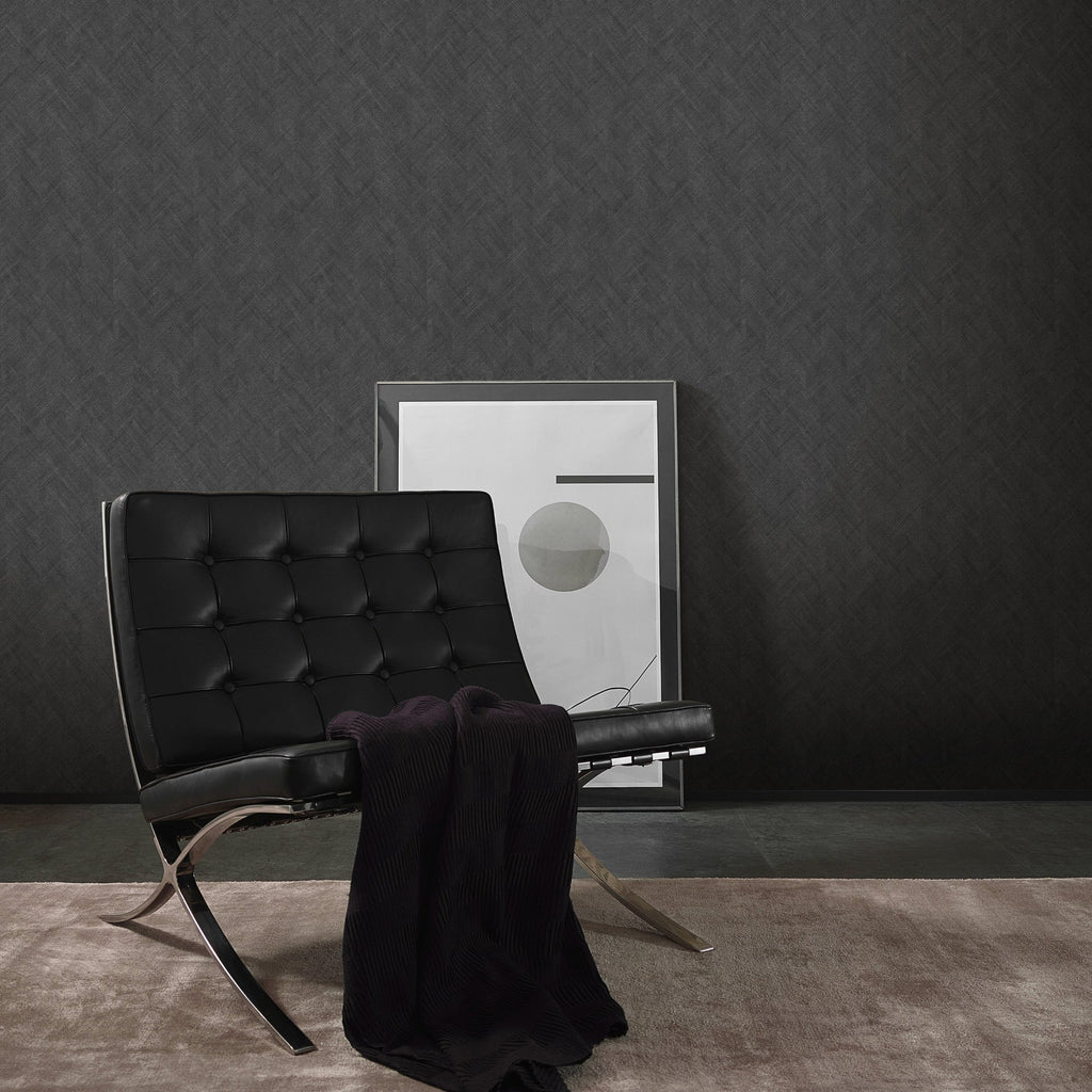 Rythmic Chevron Stripe Wallpaper - Anthracite room view