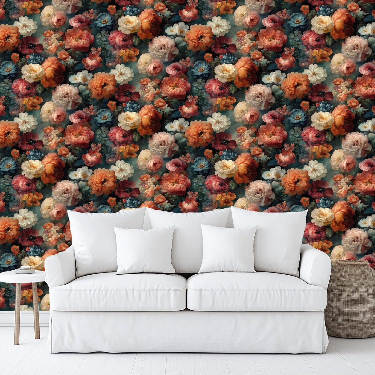 Moody Floral Peel & Stick Wallpaper - Multicolor Jewel Tones room view