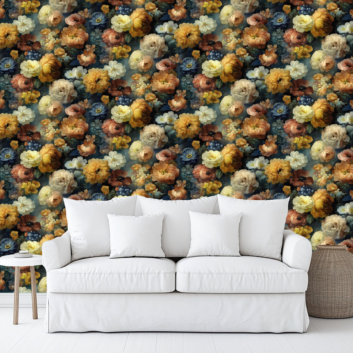 Moody Floral Peel & Stick Wallpaper - Multicolor Yellow room view