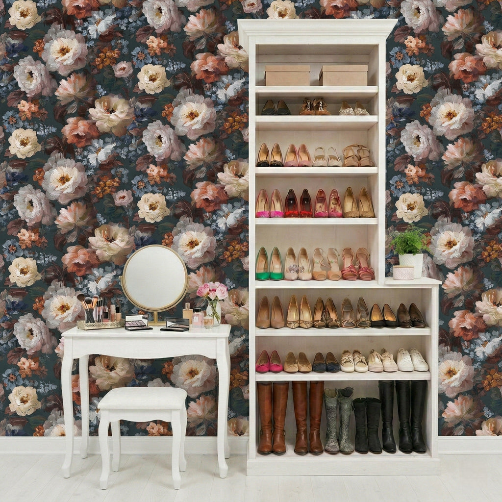 Floral Painting Peel & Stick Wallpaper - Multicolor Orange room view