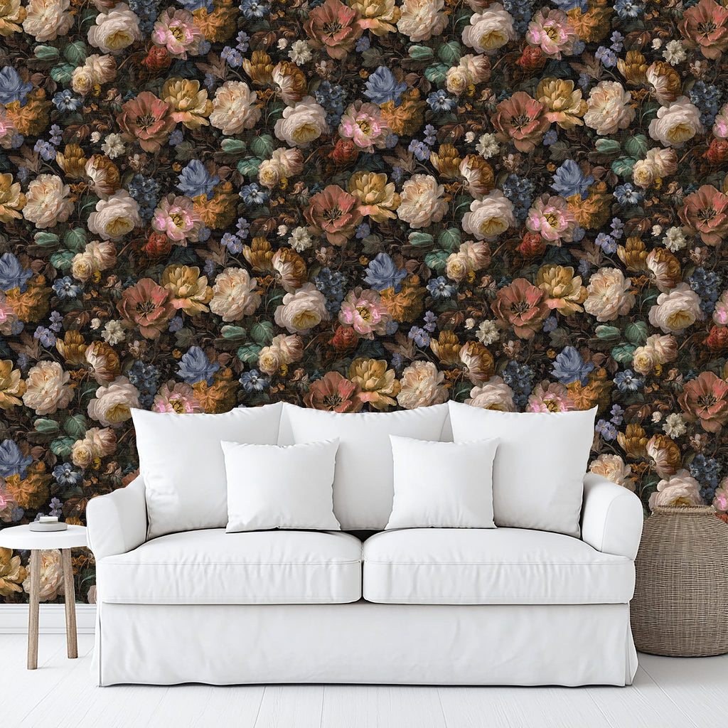 Vintage Floral Peel & Stick Wallpaper - Multicolor Orange & Yellow room view