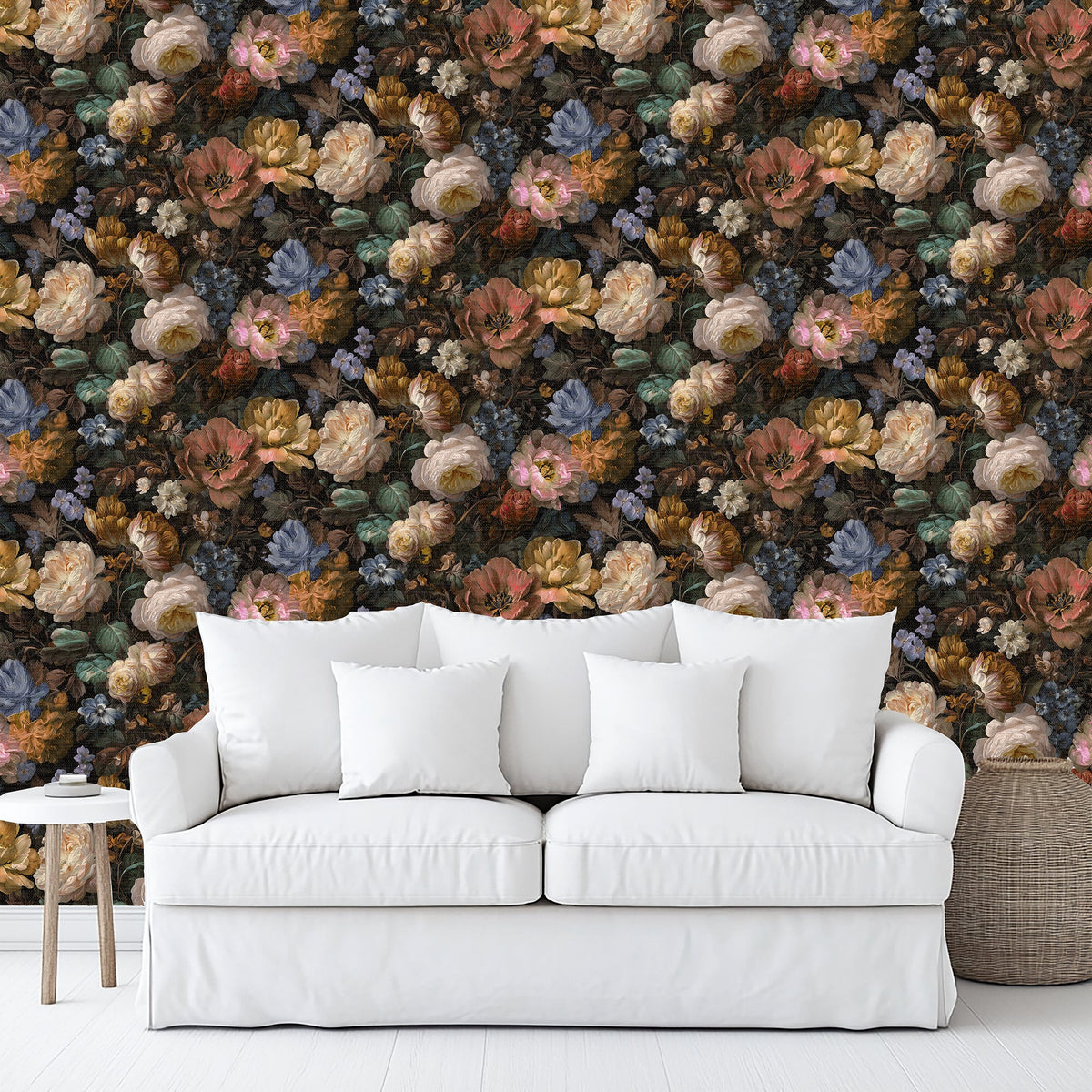 Vintage Floral Peel & Stick Wallpaper - Multicolor Orange & Yellow room view