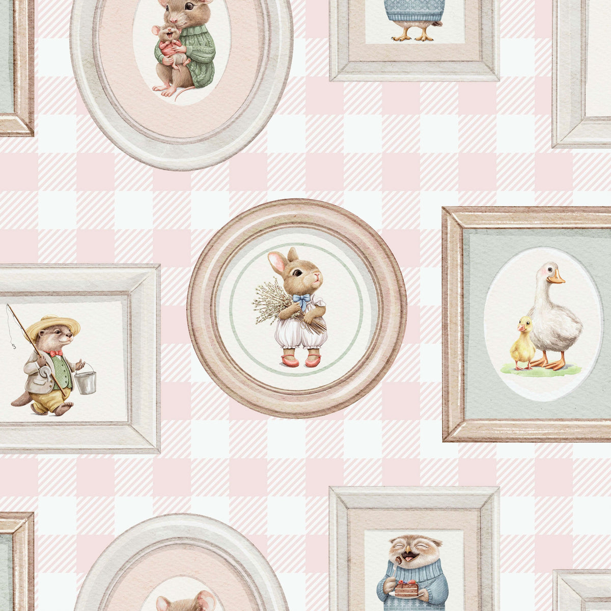 Woodland Gallery Wallpaper - Pink pattern