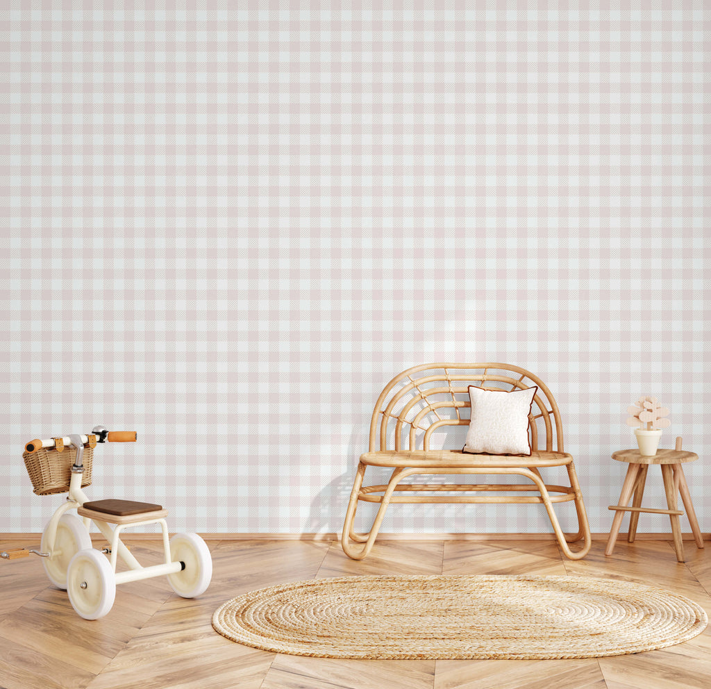 Heritage Gingham Wallpaper - Pink room view