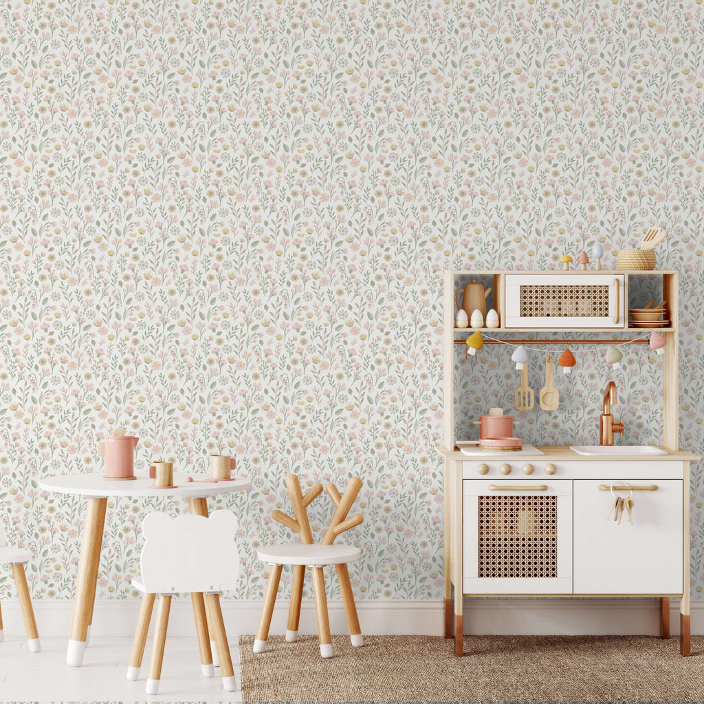 Blushed Meadow Wallpaper - Pink Pastel room view