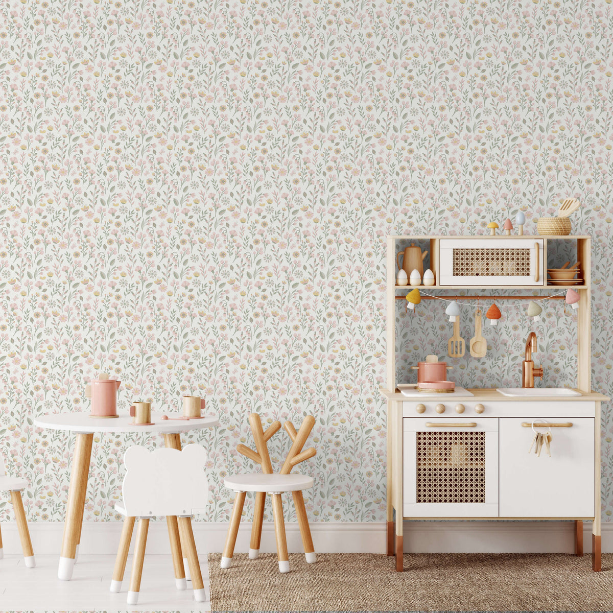 Blushed Meadow Wallpaper - Pink Pastel room view