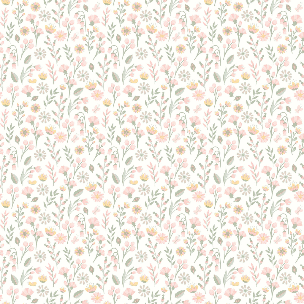 Blushed Meadow Wallpaper - Pink Pastel pattern
