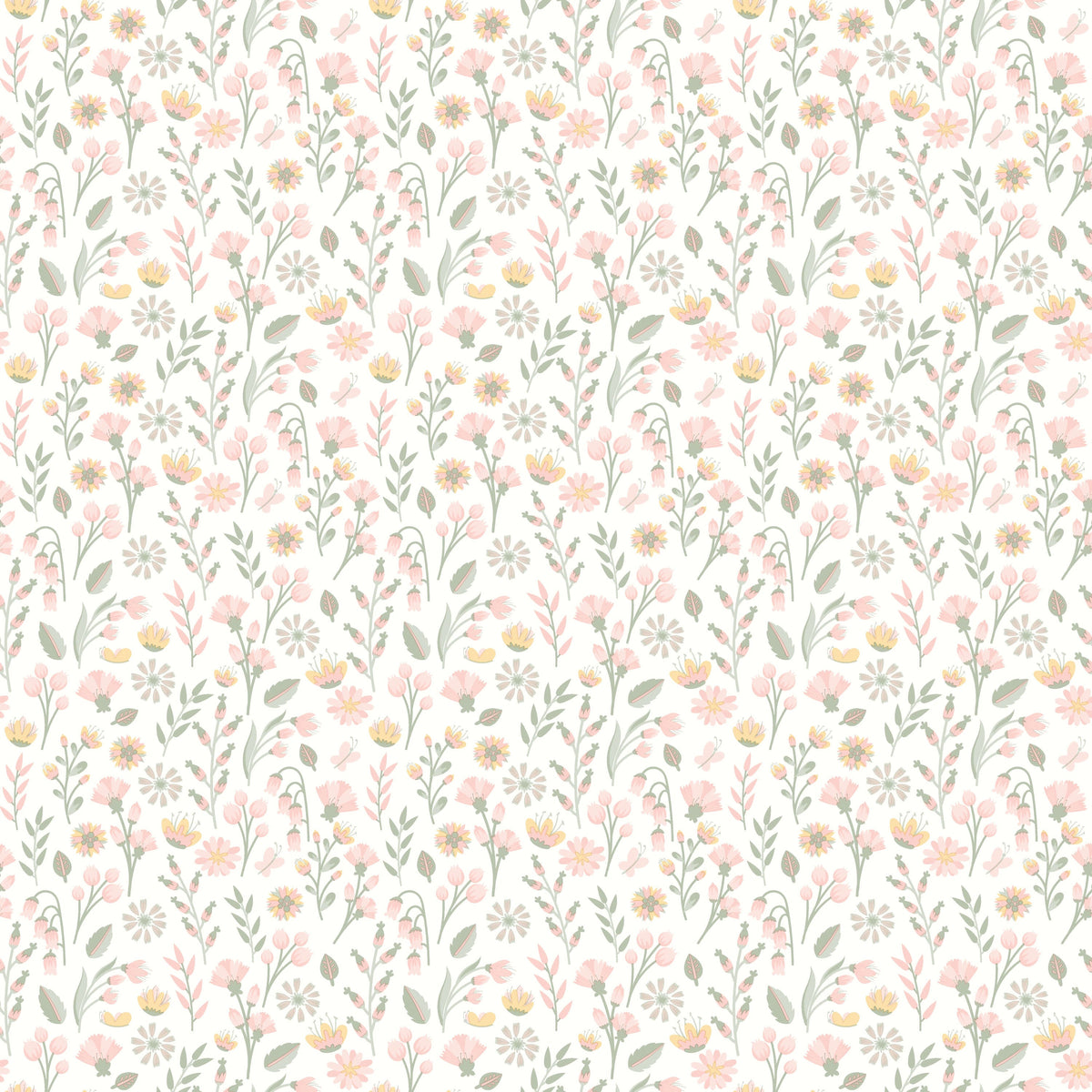 Blushed Meadow Wallpaper - Pink Pastel pattern