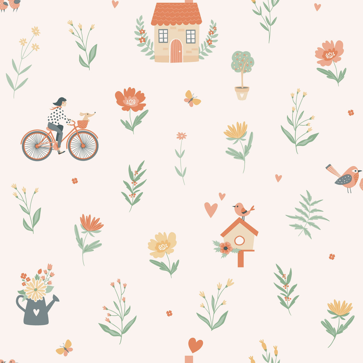 Cottage Song Wallpaper - Orange pattern