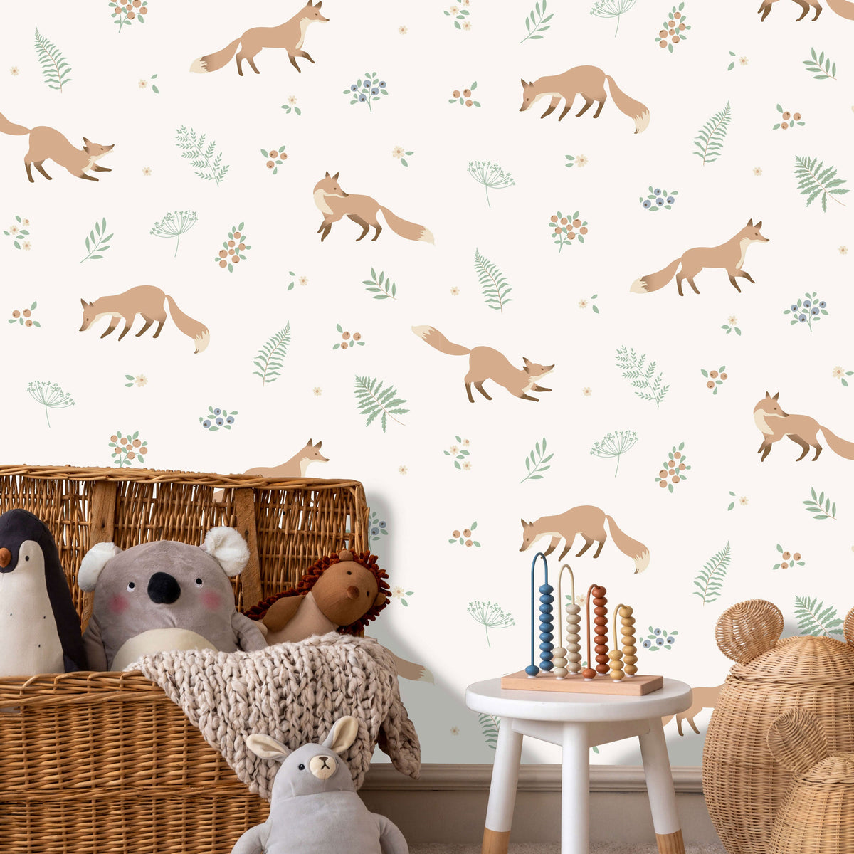 Fox and Fern Wallpaper - White room view