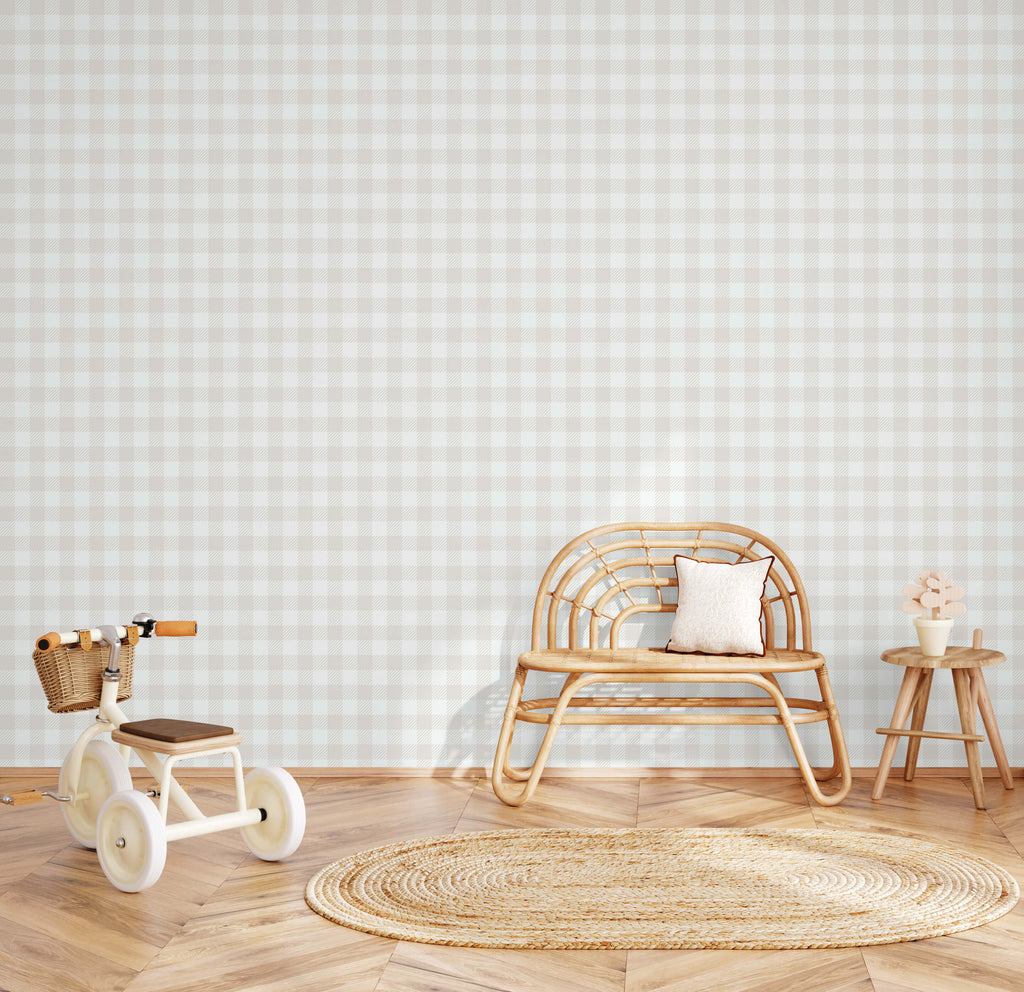 Heritage Gingham Wallpaper - Beige room view