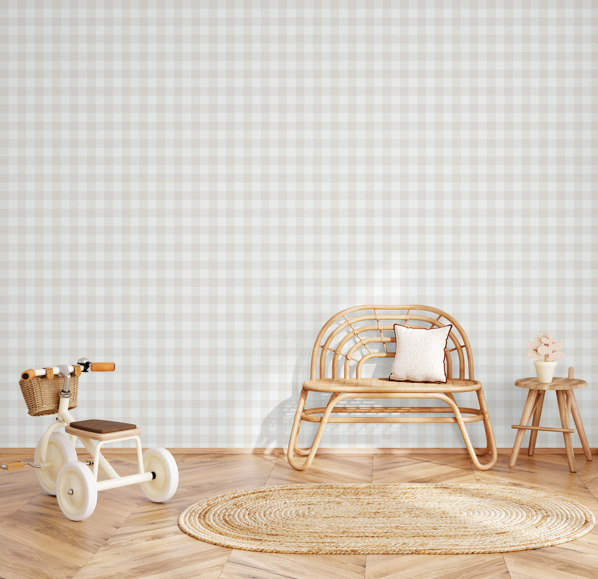 Heritage Gingham Wallpaper - Beige room view