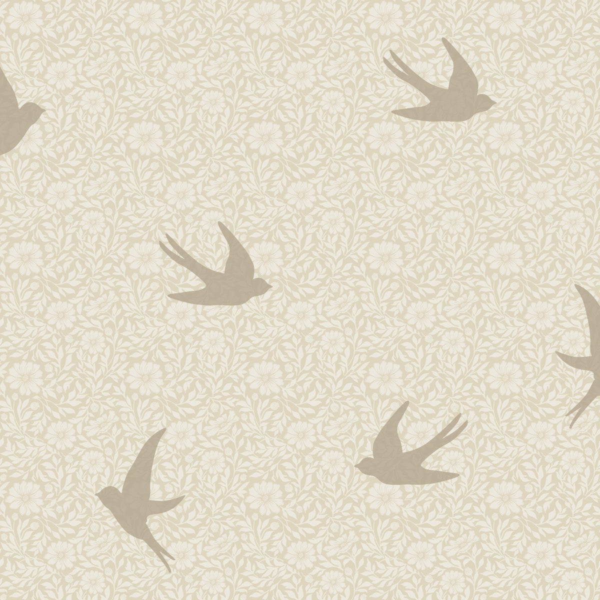Sparrow Silhouettes Wallpaper - Beige pattern