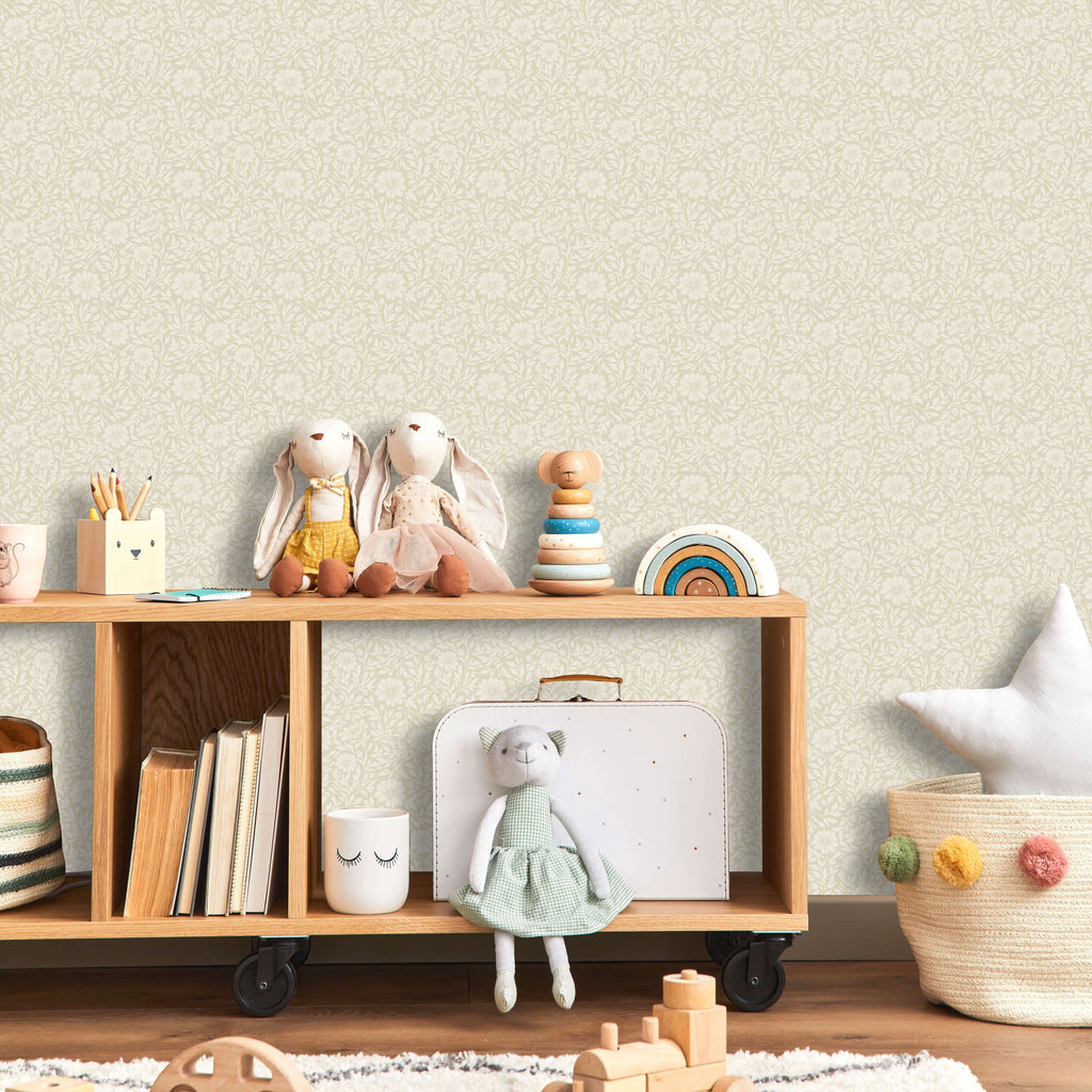 Heritage Floral Wallpaper - Beige room view