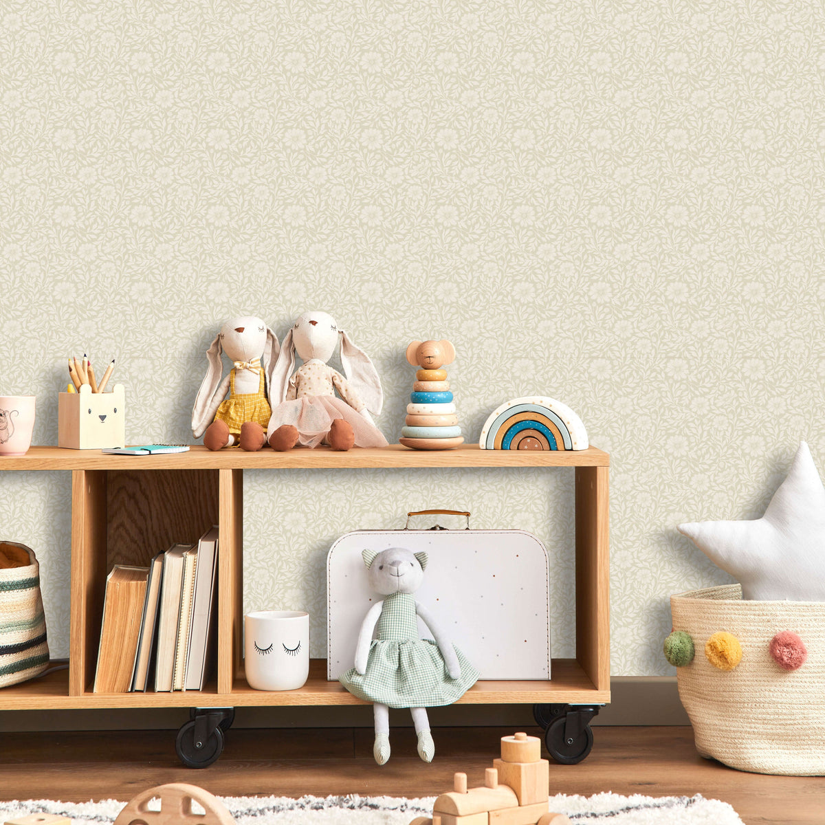 Heritage Floral Wallpaper - Beige room view