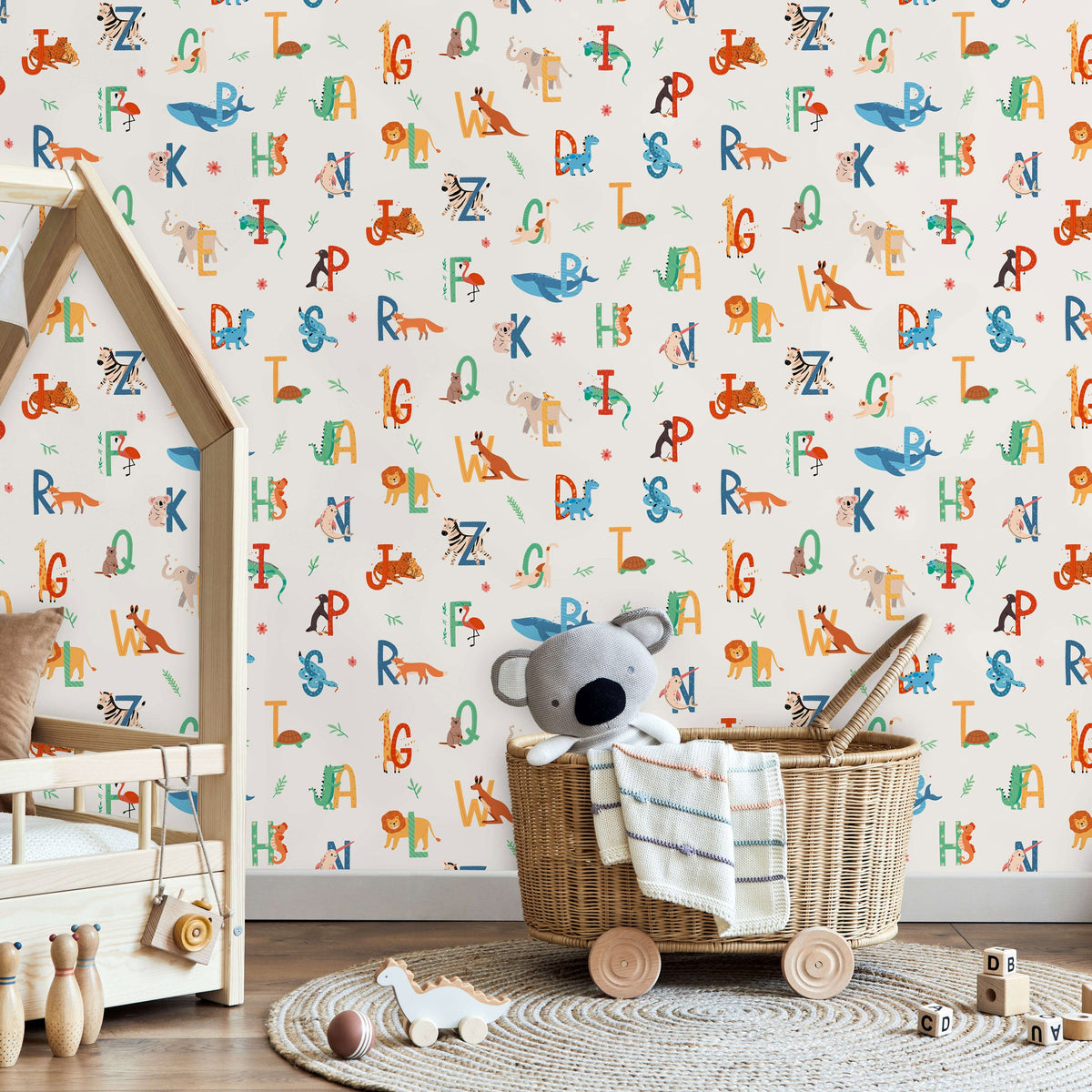 Animal Alphabet Wallpaper - Multicolor room view